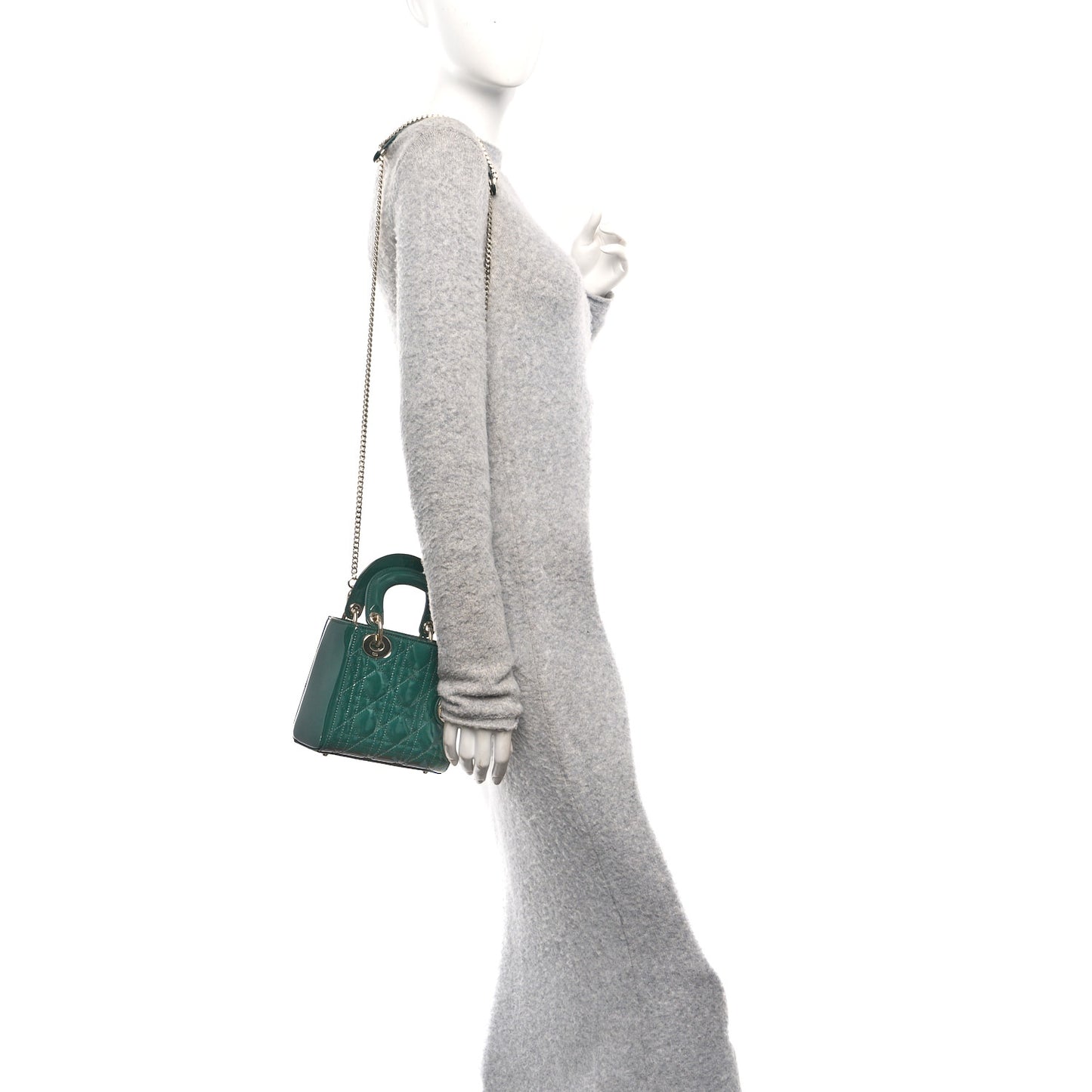 Patent Cannage Mini Lady Dior Pine Green