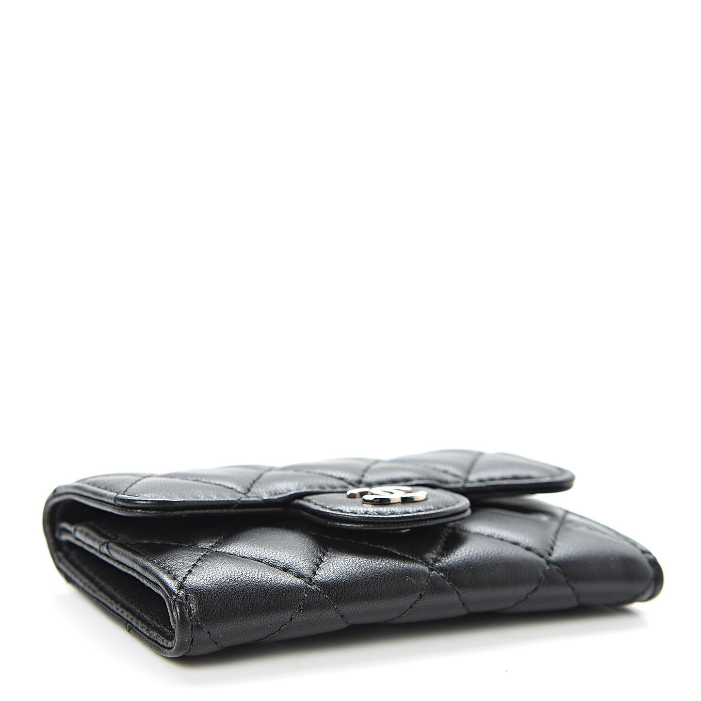 Lambskin Quilted Flap Card Holder Black