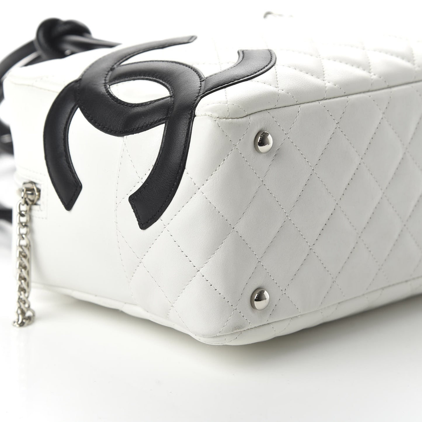 Calfskin Quilted Large Cambon Bowler White Black