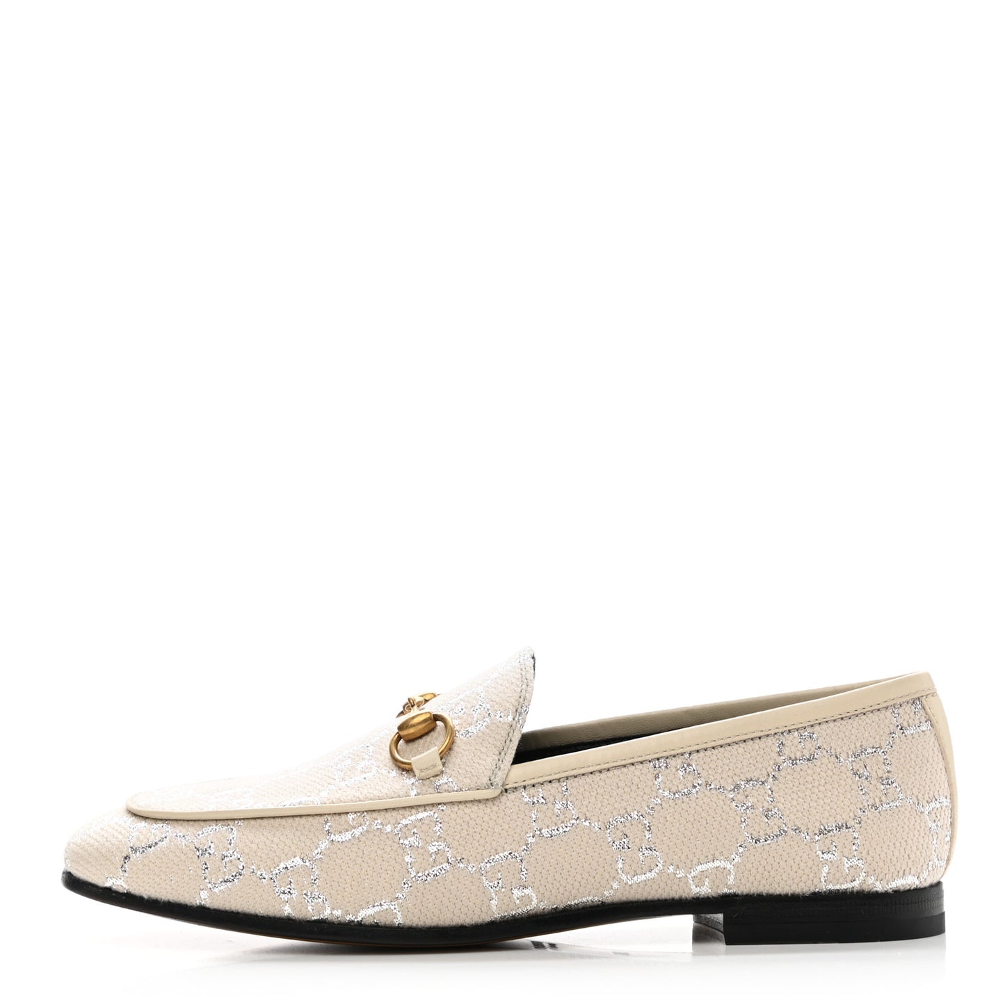 Canvas GG Monogram Horsebit Womens Jordaan Loafers 36 Gardenia Silver