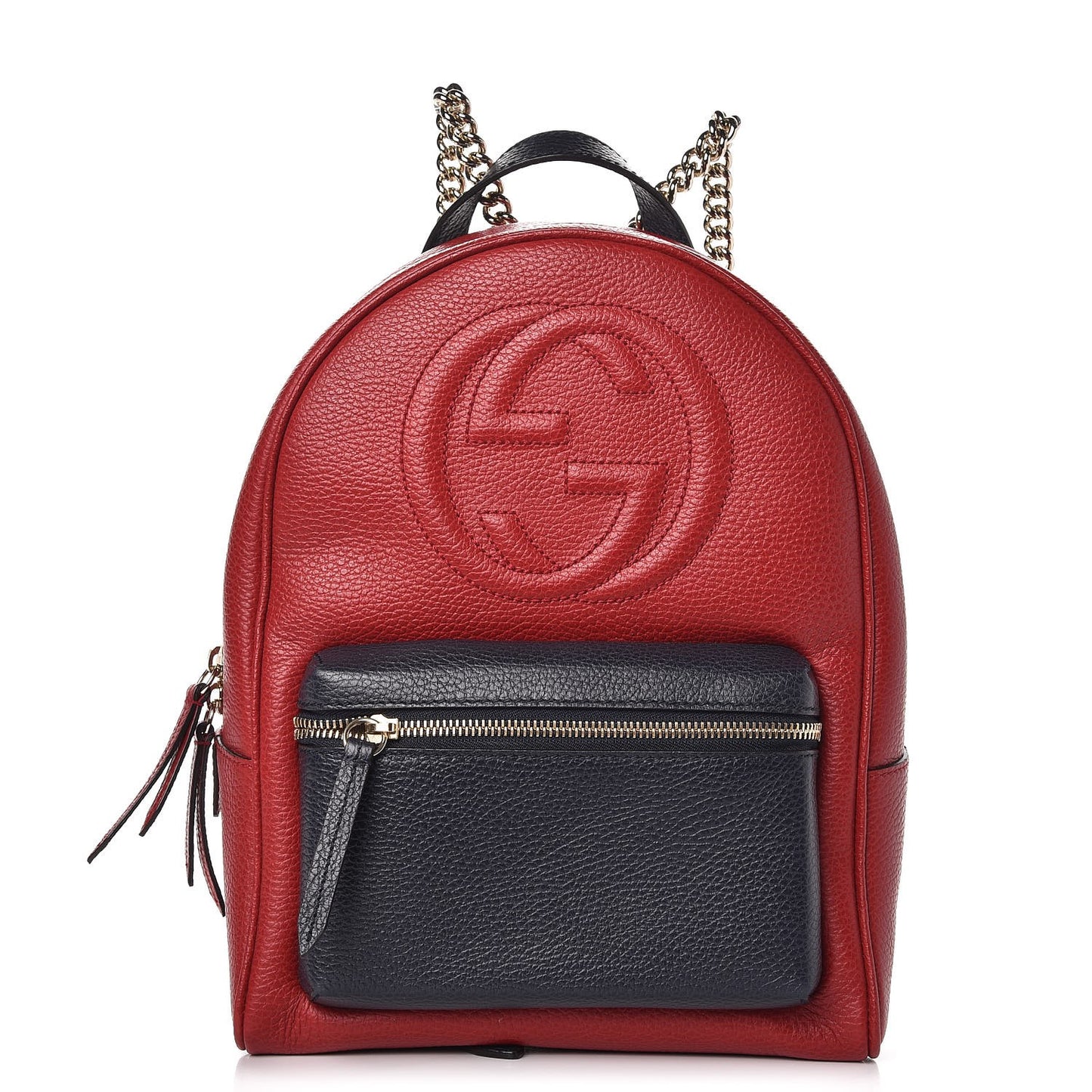 Pebbled Calfskin Bi-Color Soho Chain Backpack Red Navy