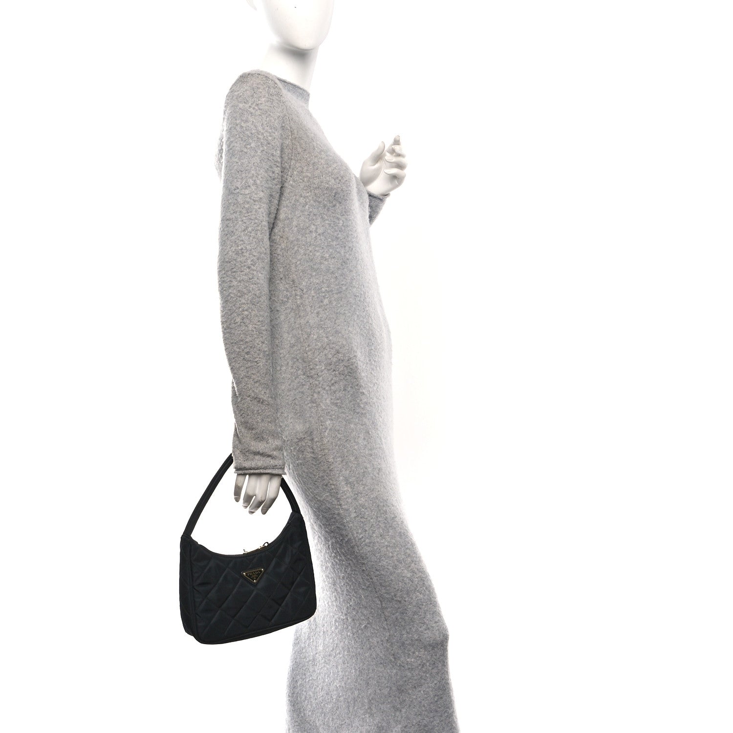 Prada Tessuto Nylon Stitched Shoulder Bag Black 2 of 10