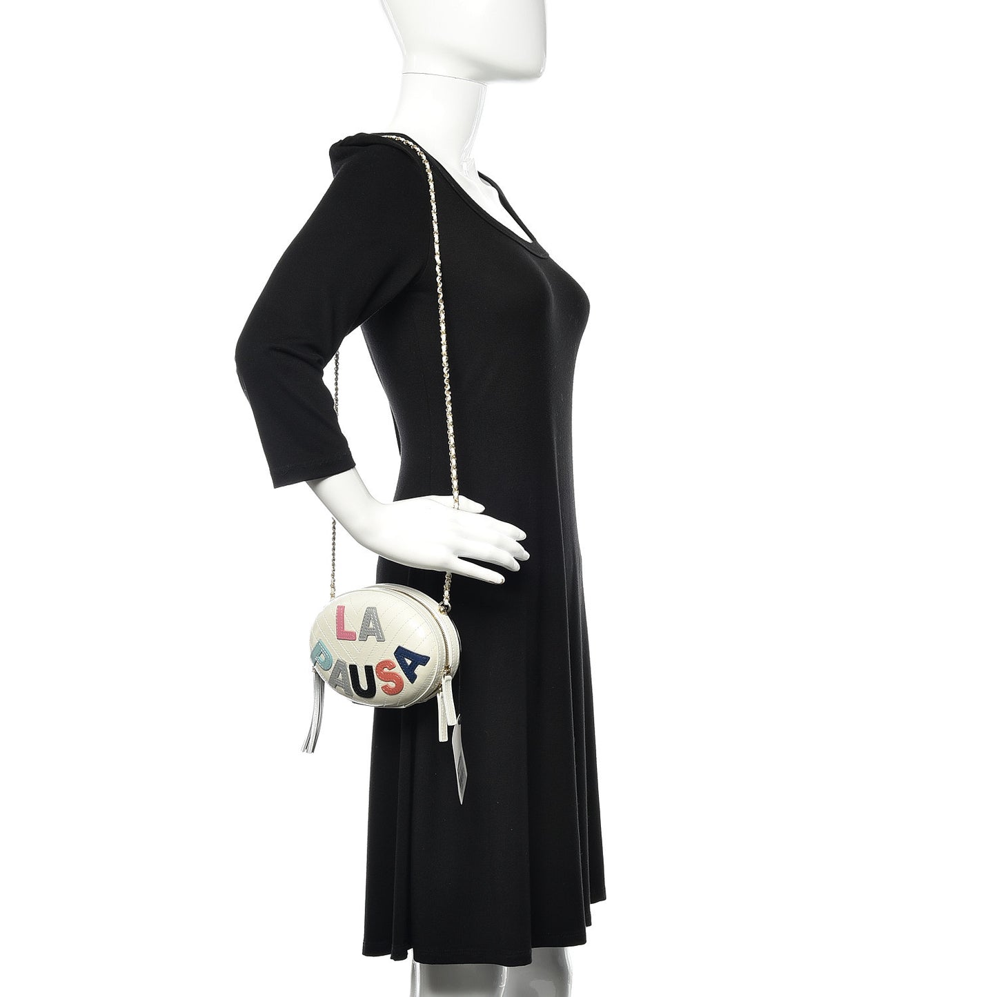 Embroidered Lambskin Chevron Quilted La Pausa Evening Bag White