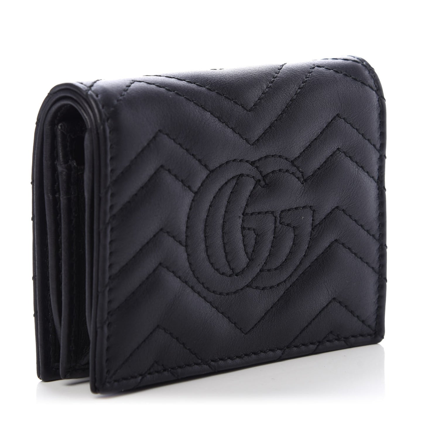 Calfskin Matelasse GG Marmont Card Case Wallet Black
