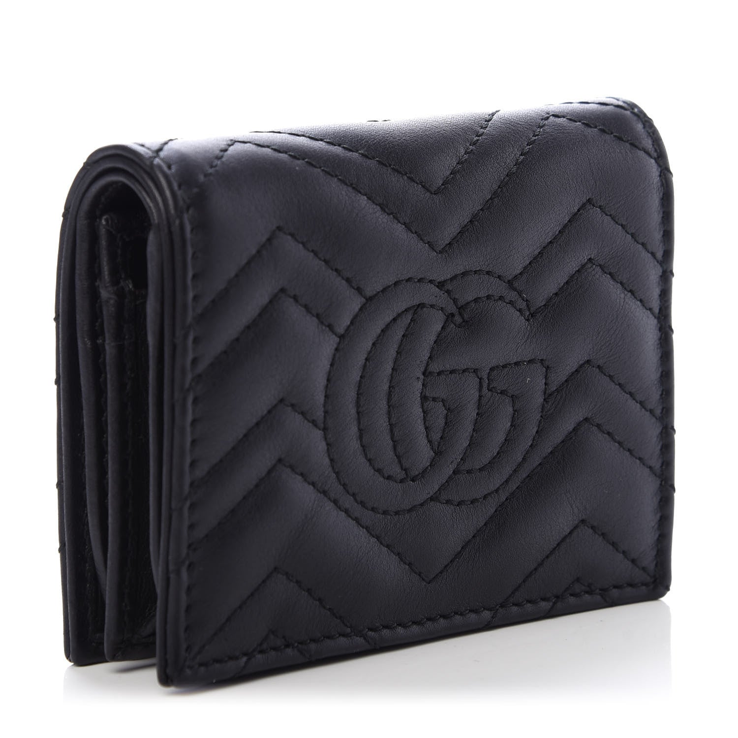Gucci Calfskin Matelasse GG Marmont Card Case Wallet Black 3 of 10