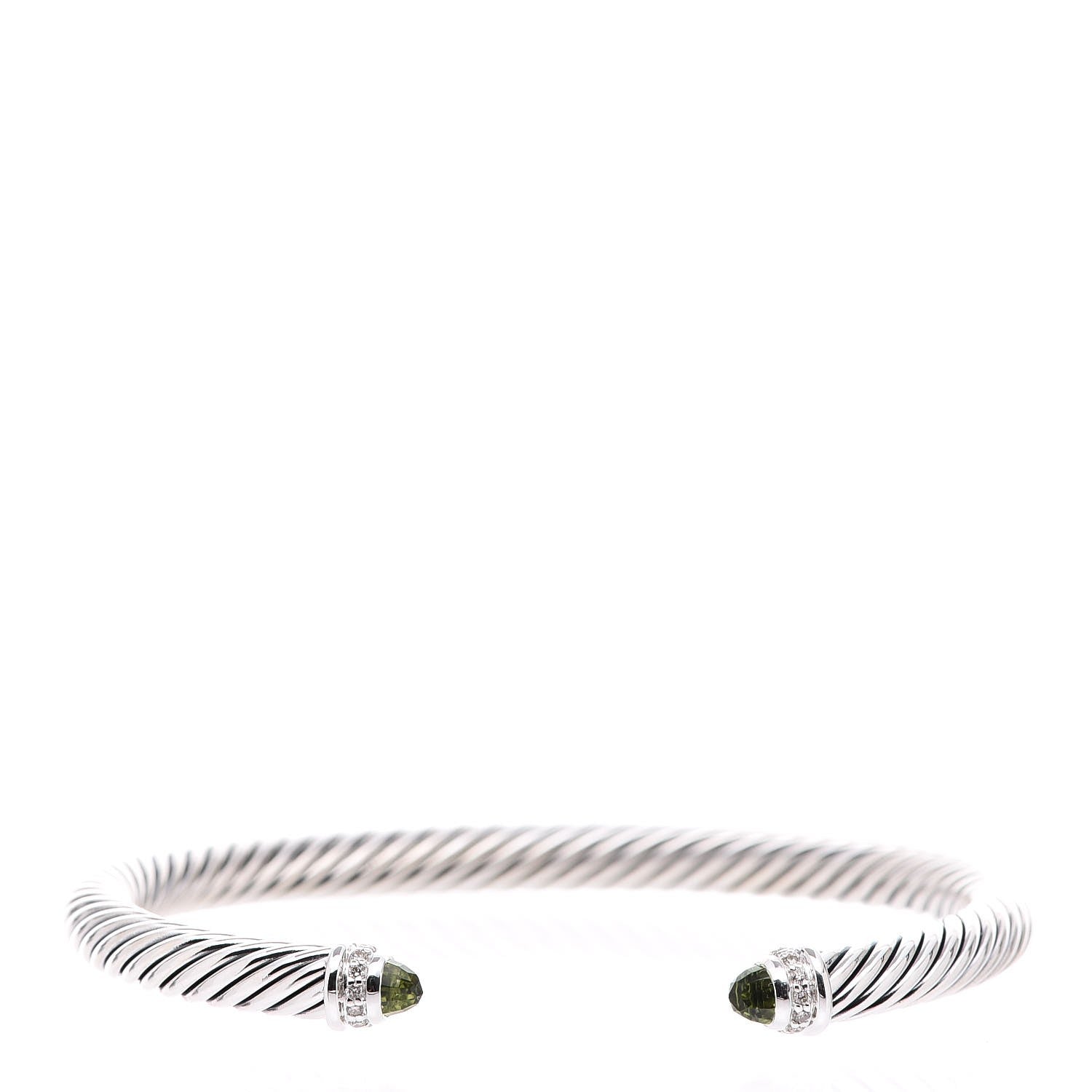 David Yurman Sterling Silver Diamond Peridot 5mm Cable Classics Bracelet 1 of 5