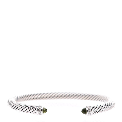 David Yurman Sterling Silver Diamond Peridot 5mm Cable Classics Bracelet 1 of 5