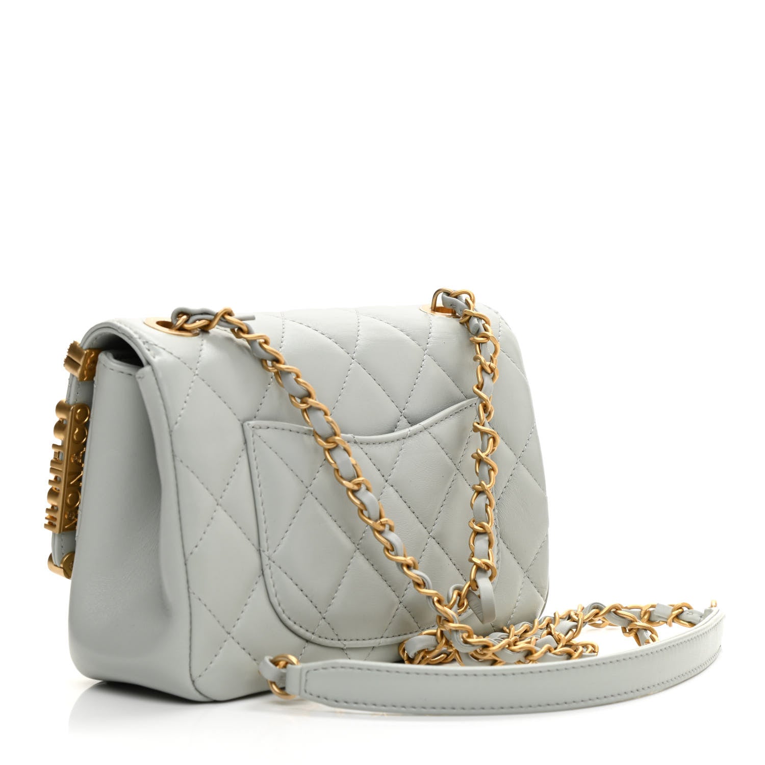 Chanel Lambskin Enamel Strass Quilted Mini Paris Monaco Flap Light Grey 3 of 11