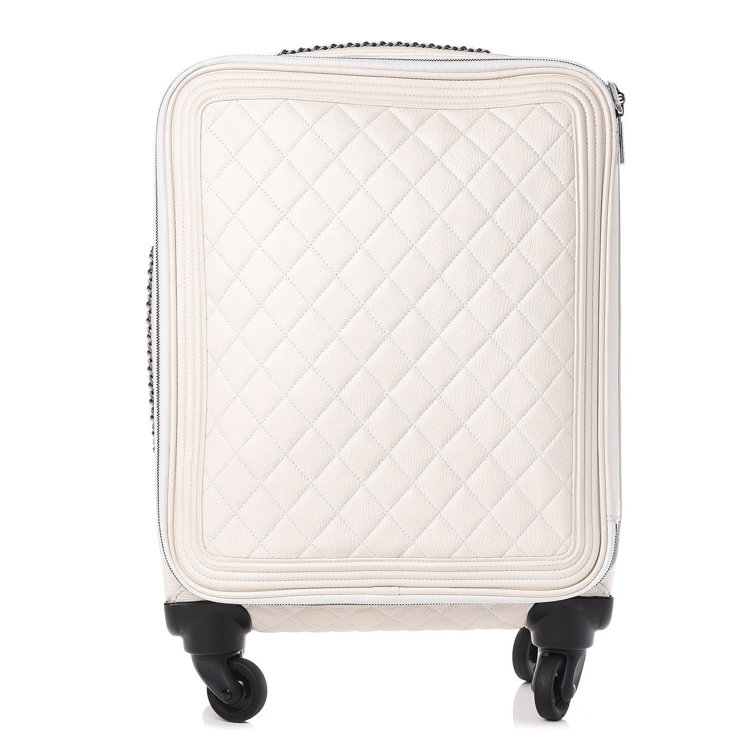 Chanel Calfskin Quilted Coco Case Trolley Rolling Luggage White 1 of 13