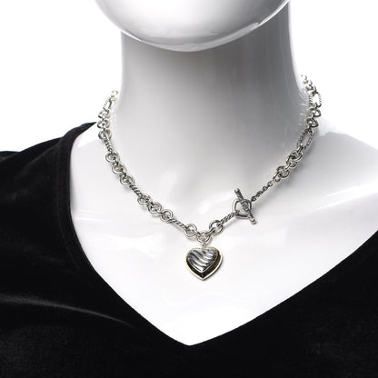 David Yurman Sterling Silver 18K Yellow Gold Cable Heart Figaro Necklace 2 of 5
