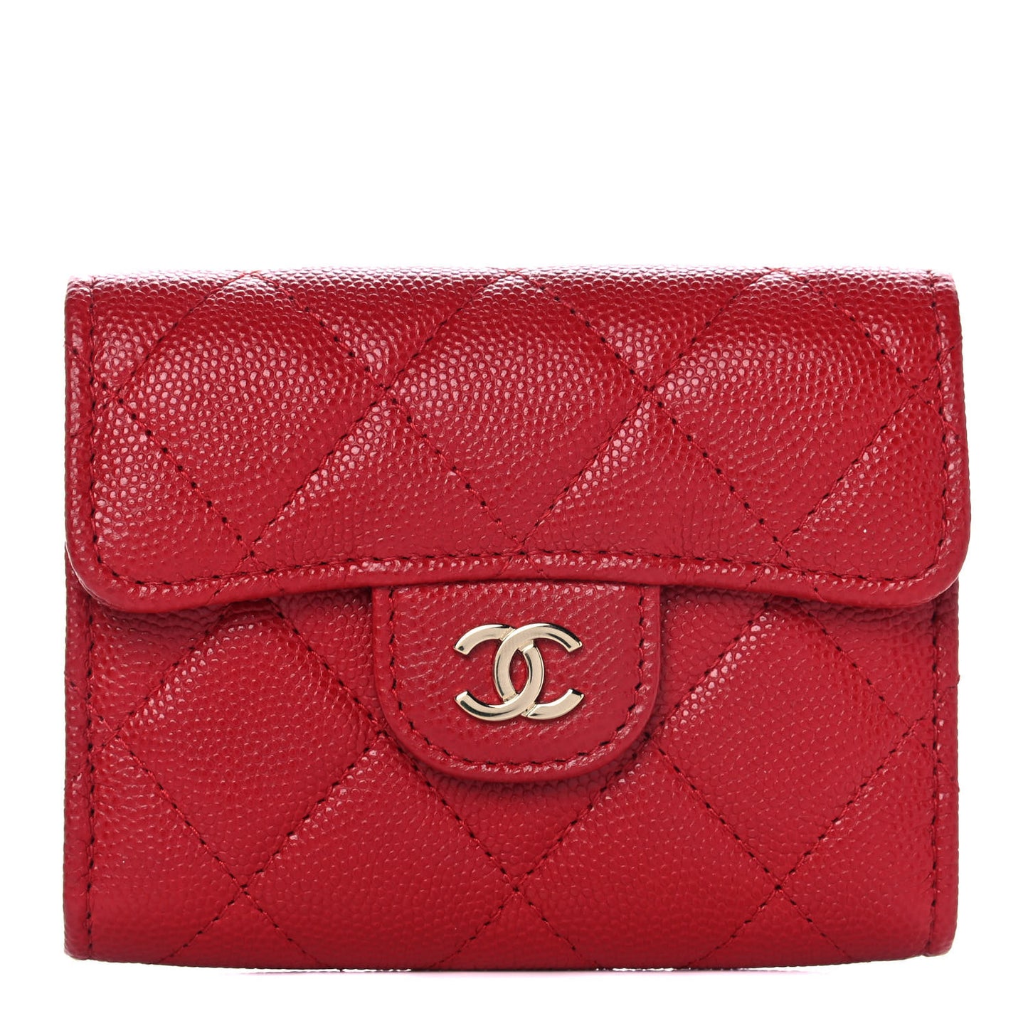 Caviar Quilted Flap Card Holder Wallet Red