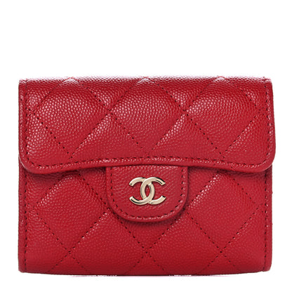 Chanel Caviar Quilted Flap Card Holder Wallet Red 1 of 10