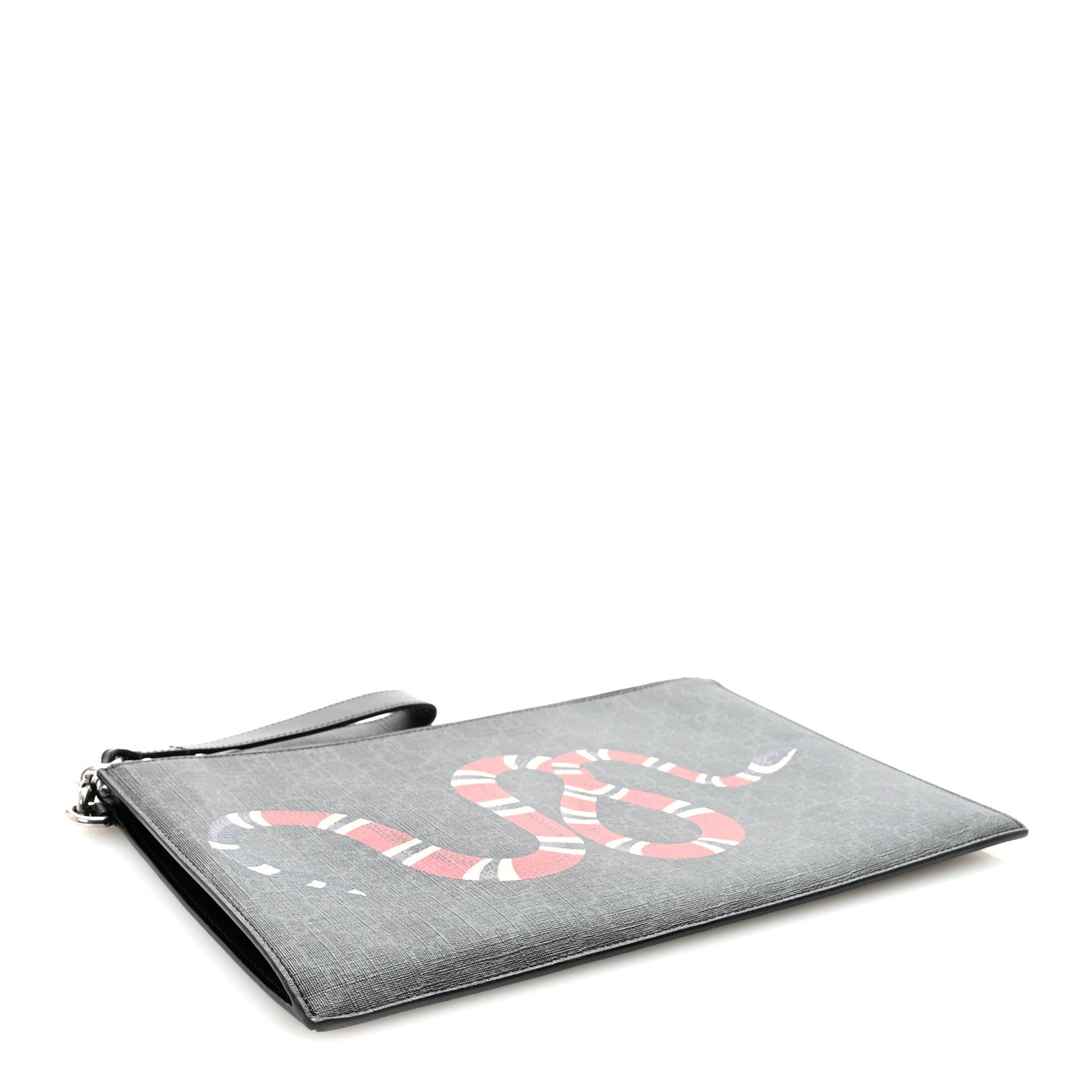 Gucci GG Supreme Monogram Kingsnake Zip Wristlet Pouch Black Grey 7 of 12