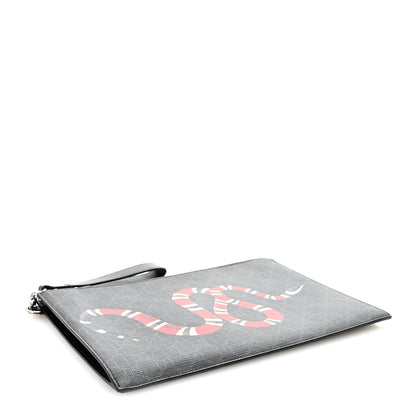 Gucci GG Supreme Monogram Kingsnake Zip Wristlet Pouch Black Grey 7 of 12
