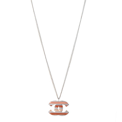 Chanel Enamel Striped CC Necklace Orange Silver 1 of 6