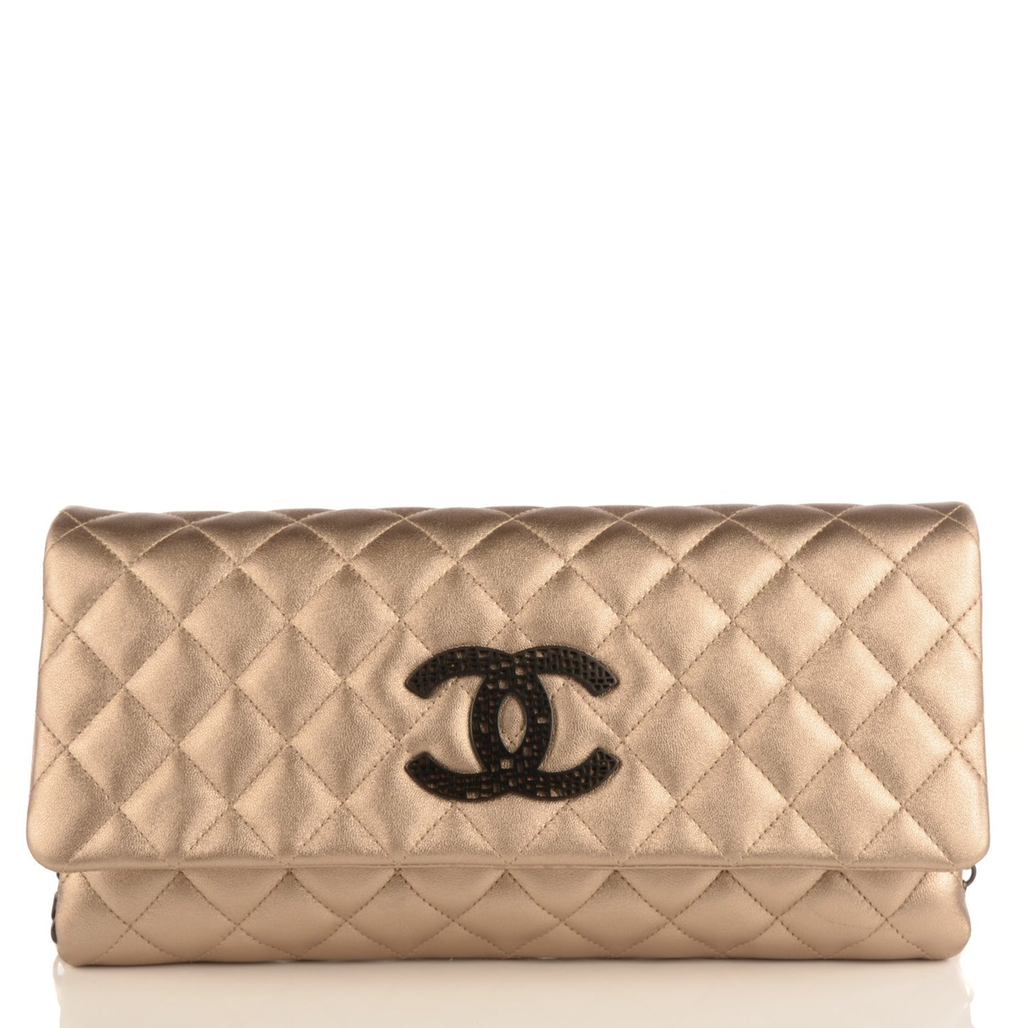 Metallic Lambskin Quilted Clutch Butterfly Chain Gold
