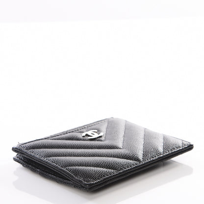 Chanel Caviar Chevron Quilted CC Zip Card Holder Black 3 of 10