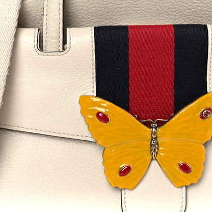 Gucci Grained Calfskin Web Stripe Butterfly Medium Totem Top Handle Bag White 7 of 12