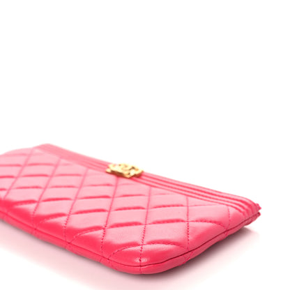 Chanel Lambskin Quilted Small Boy Zipped Pouch Dark Pink 10 of 11