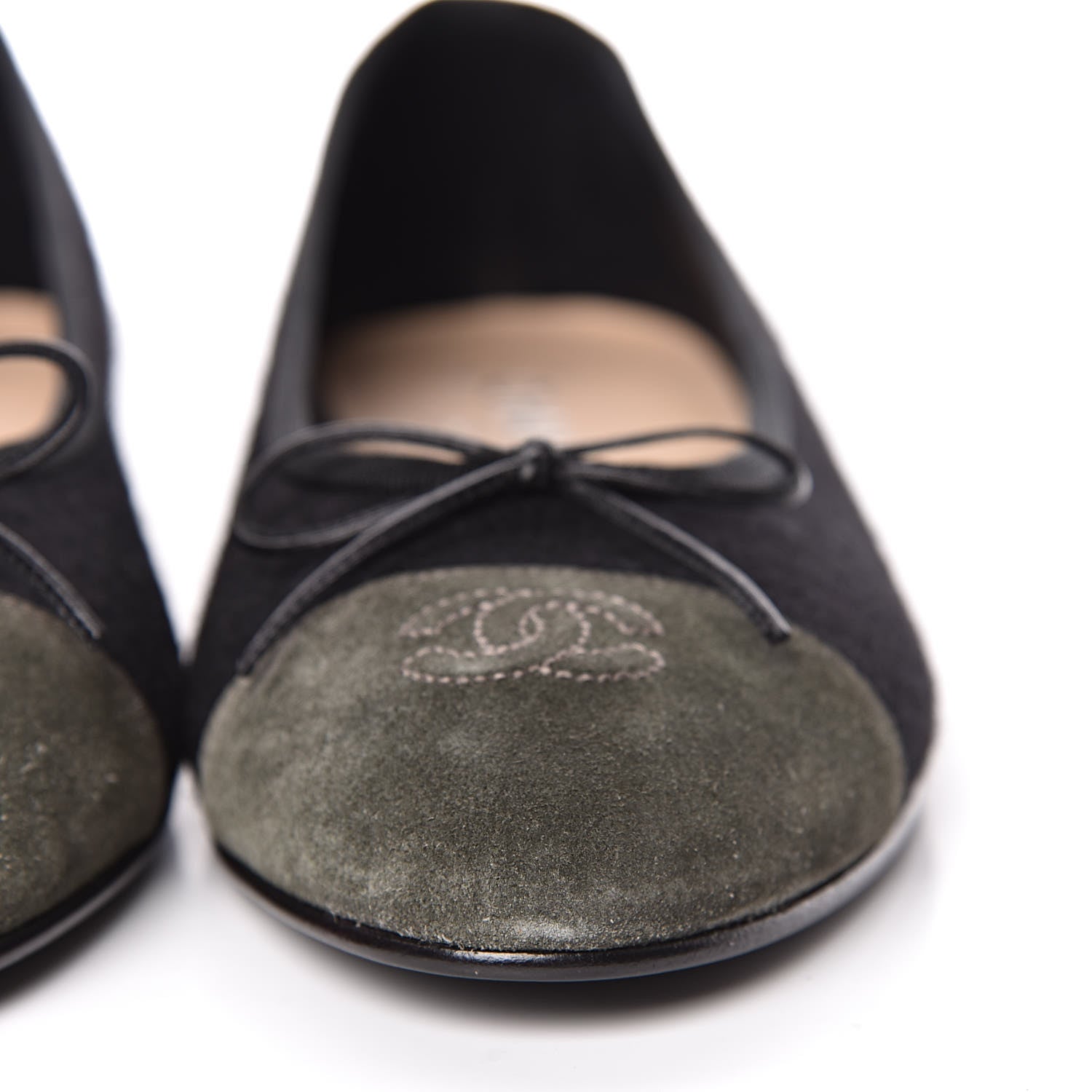 Chanel Fabric Suede Cap Toe CC Ballerina Flats 41 Black Dark Khaki 10 of 11