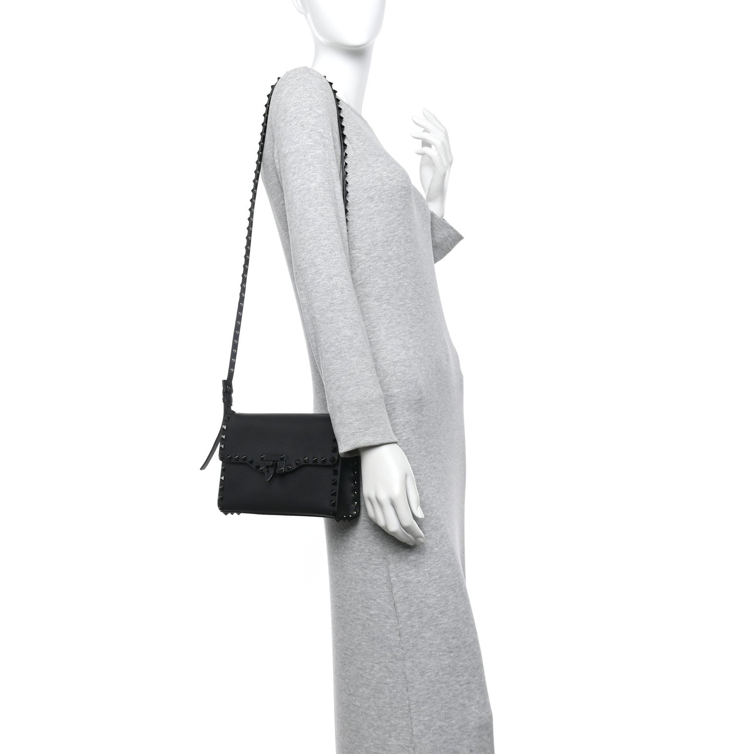 Valentino Garavani Vitello Monochrome Medium Rockstud Flip Lock Crossbody Bag Black 2 of 9