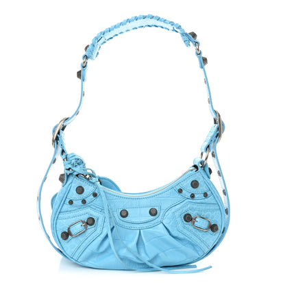 Balenciaga Extra Supple Calfskin Crocodile Embossed Le Cagole Shoulder Bag XS Sky Blue 1 of 11