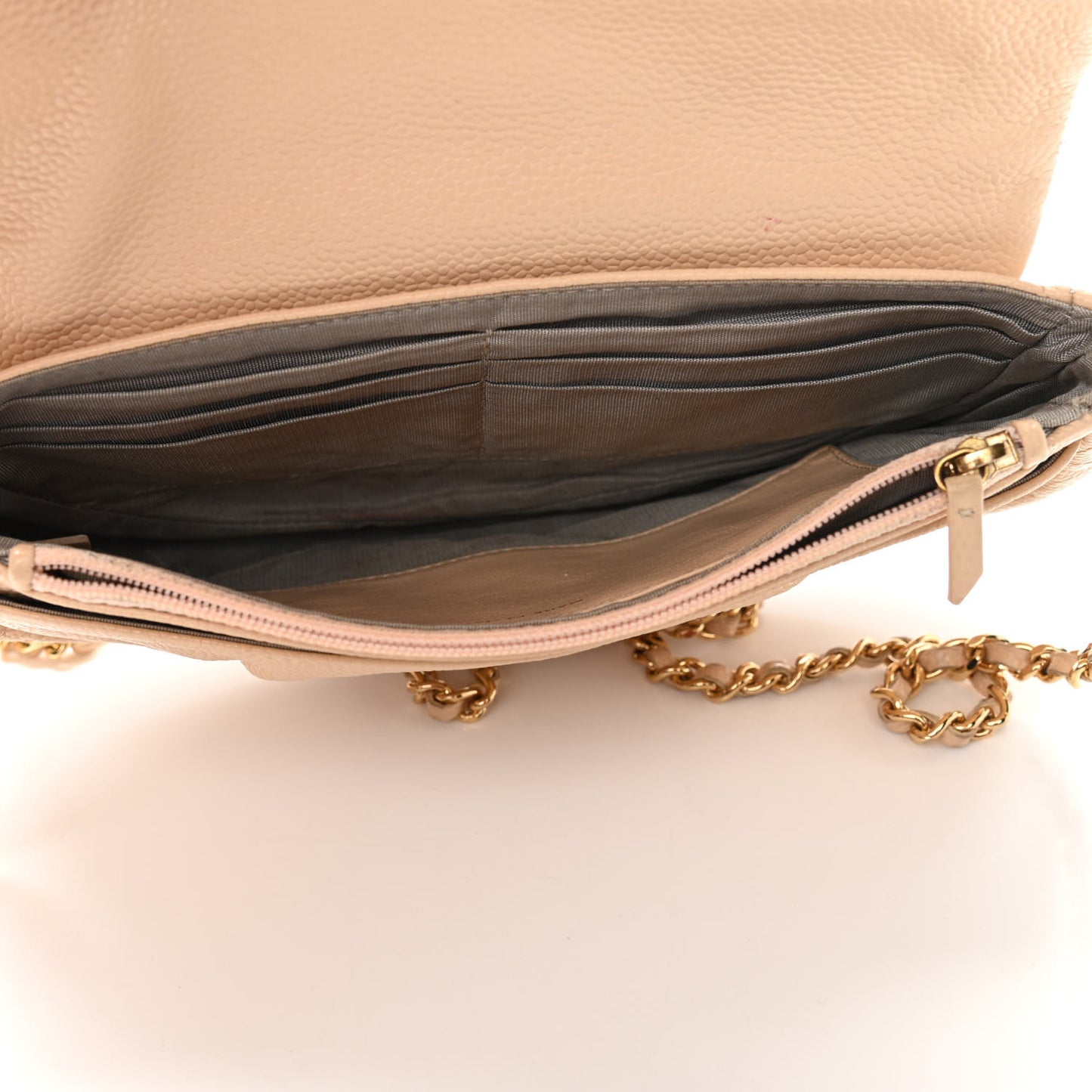 Caviar Half Moon Wallet On Chain WOC Beige