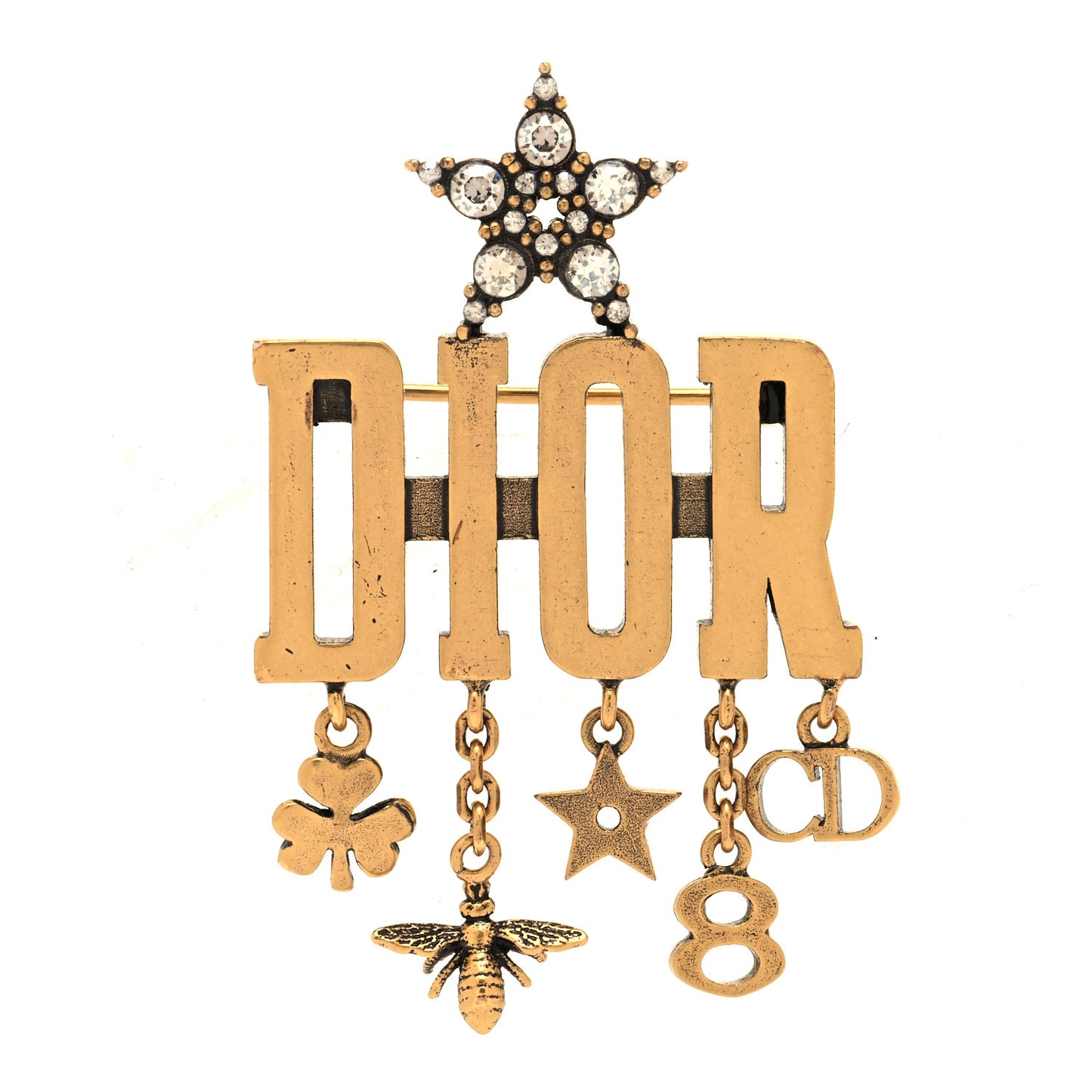 Metal Crystal Dio(r)evolution Logo Brooch Antique Gold