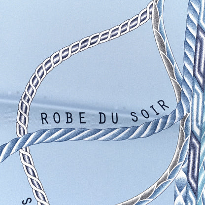 Hermes Silk Robe Du Soir Scarf 90 Bleu Glacier Gris White 3 of 5