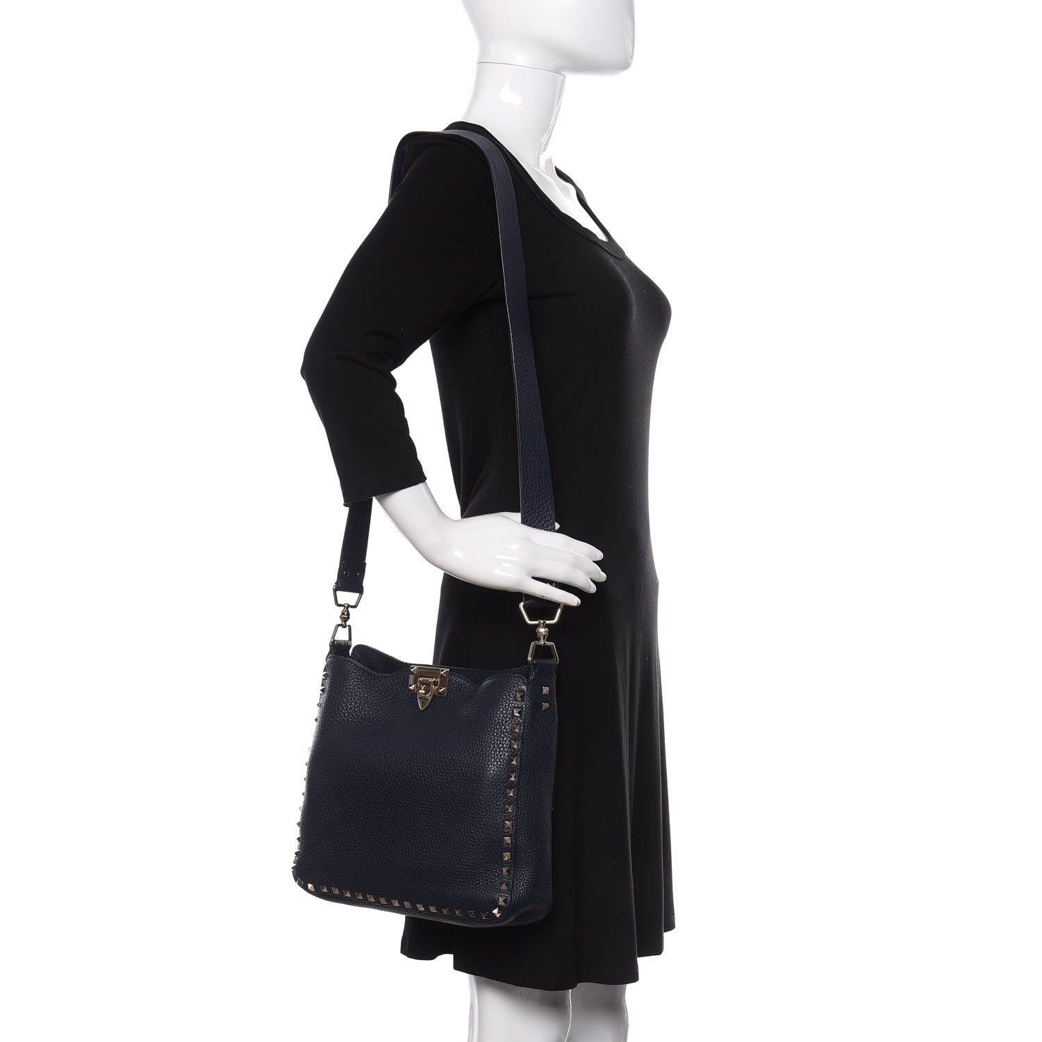 Valentino Garavani Pebbled Calfskin Small Rockstud Flip-Lock Messenger Bag Marine 2 of 10