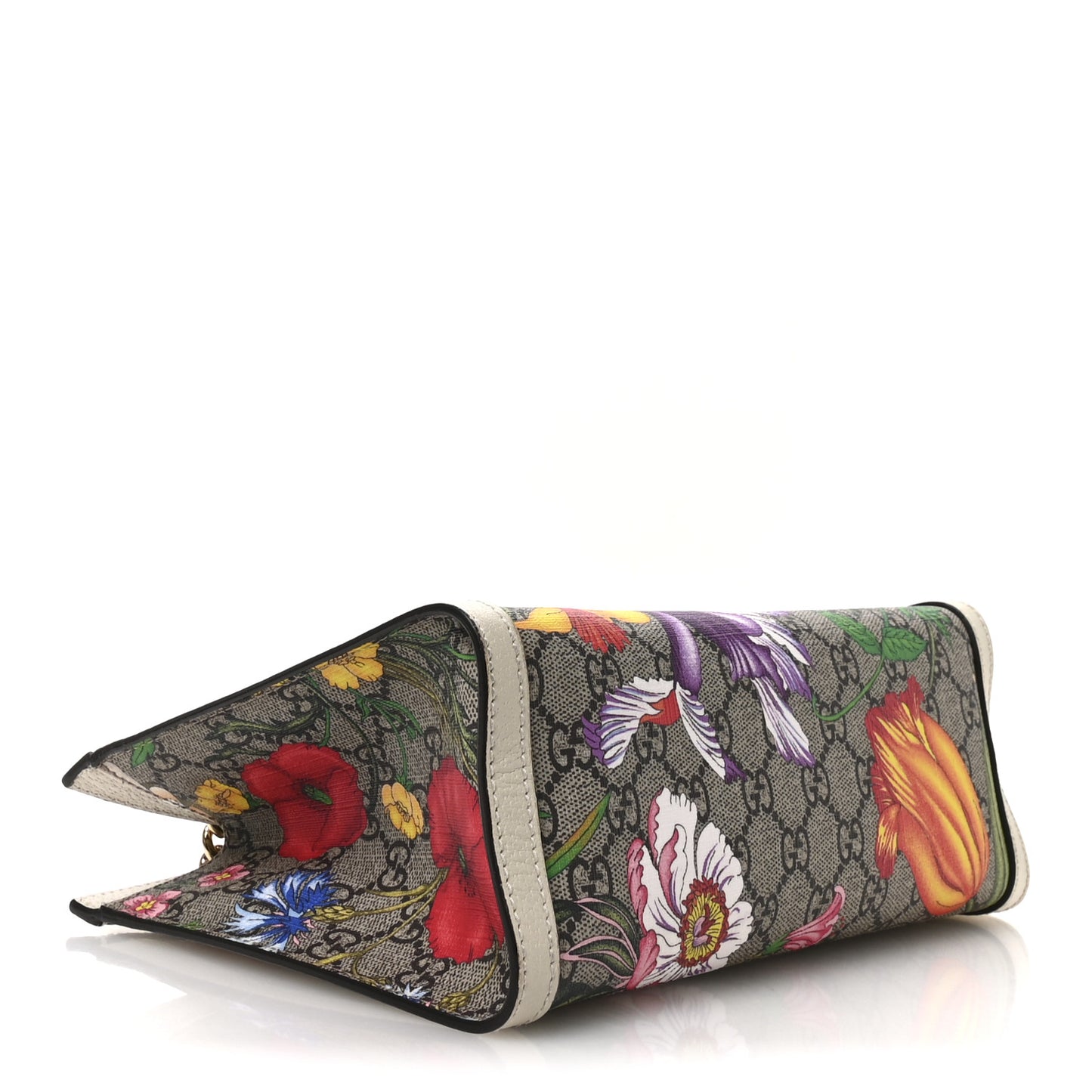 GG Supreme Monogram Flora Textured Calfskin Small Padlock Tote Beige Ebony Multicolor Mystic White