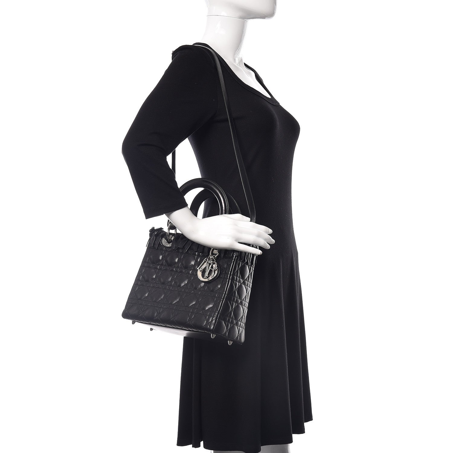 Christian Dior Lambskin Cannage Bow Medium Lady Dior Black 2 of 9
