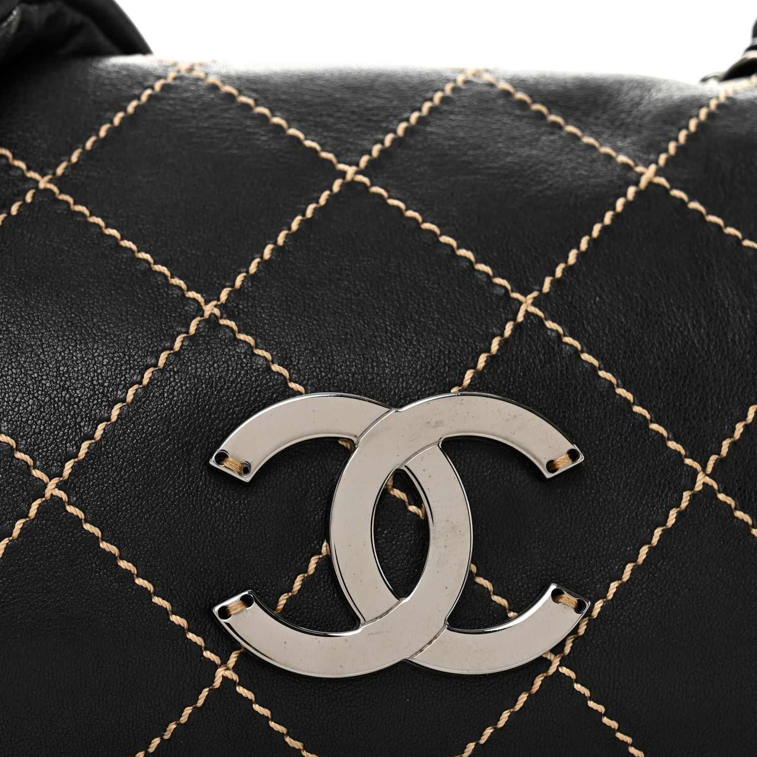 Chanel Lambskin Contrast Stitch Small Surpique Accordion Flap Black 8 of 11