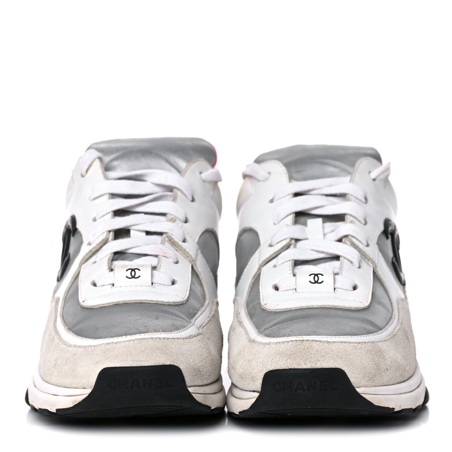 Calfskin Fabric Sneakers 39 White Silver Fluo Pink