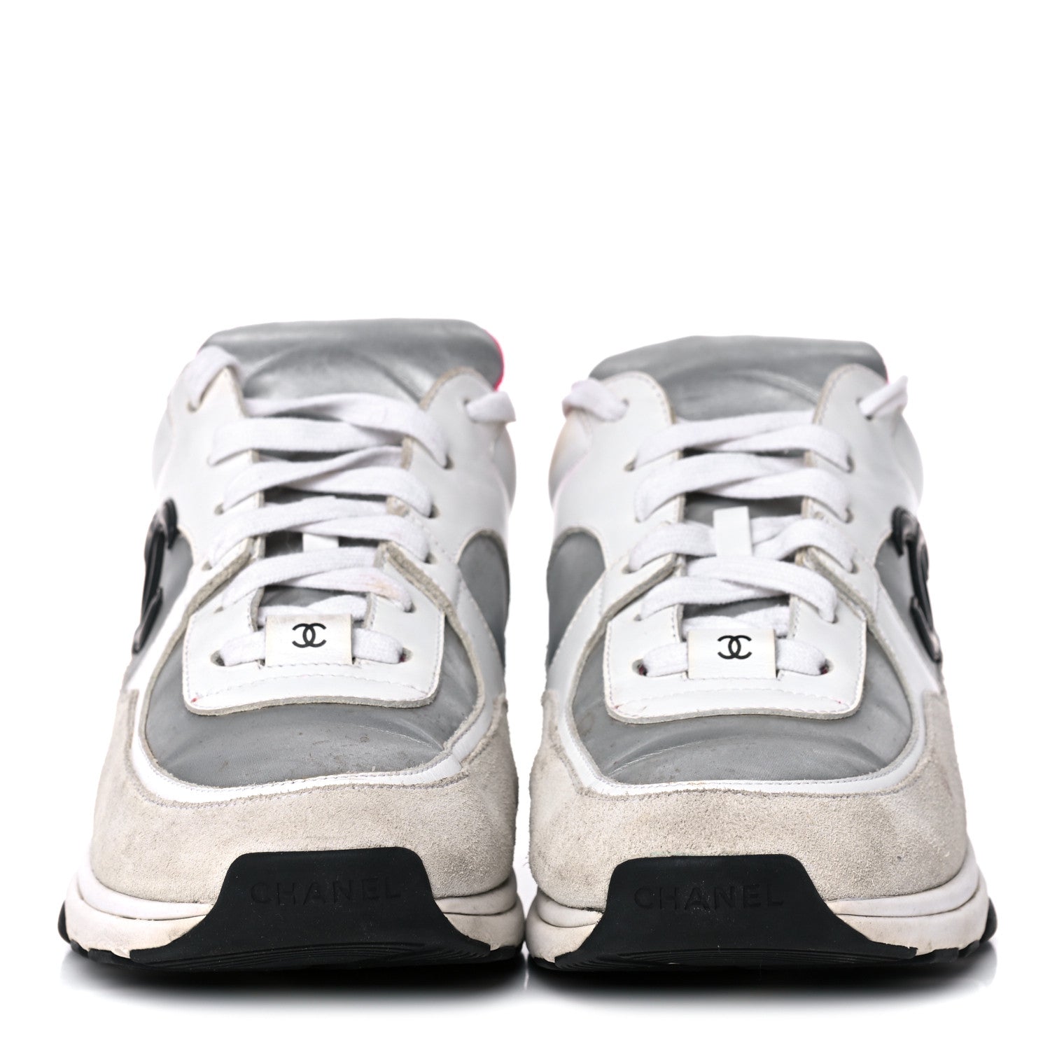 Chanel Calfskin Fabric Sneakers 39 White Silver Fluo Pink 2 of 24