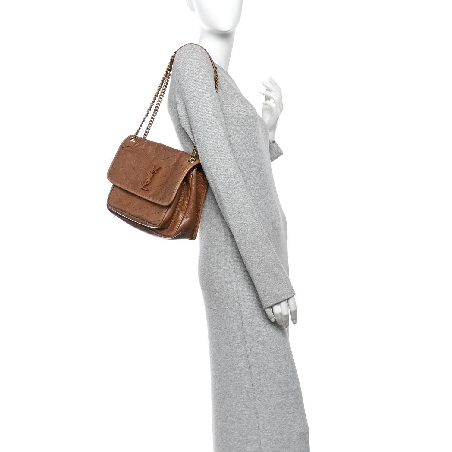 Saint Laurent Crinkled Calfskin Matelasse Monogram Medium Niki Chain Satchel Caramel 2 of 10