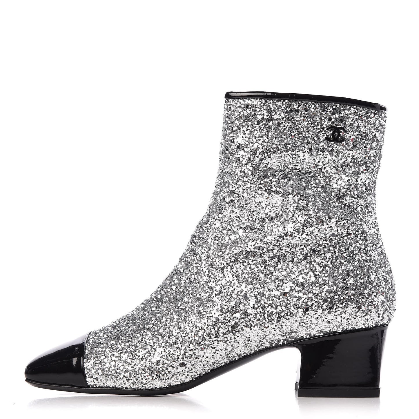Glitter Patent Cap Toe Short Boots 37 Silver