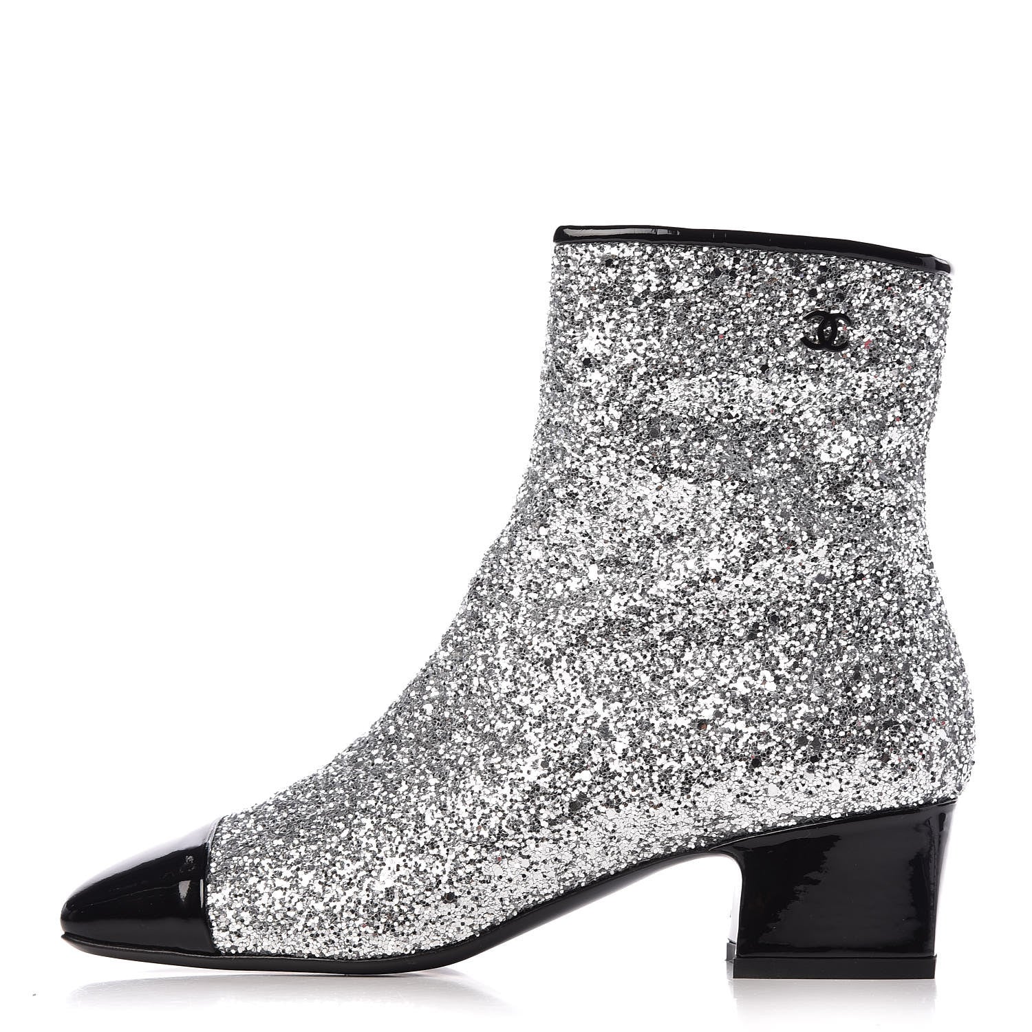Chanel Glitter Patent Cap Toe Short Boots 37 Silver 1 of 8