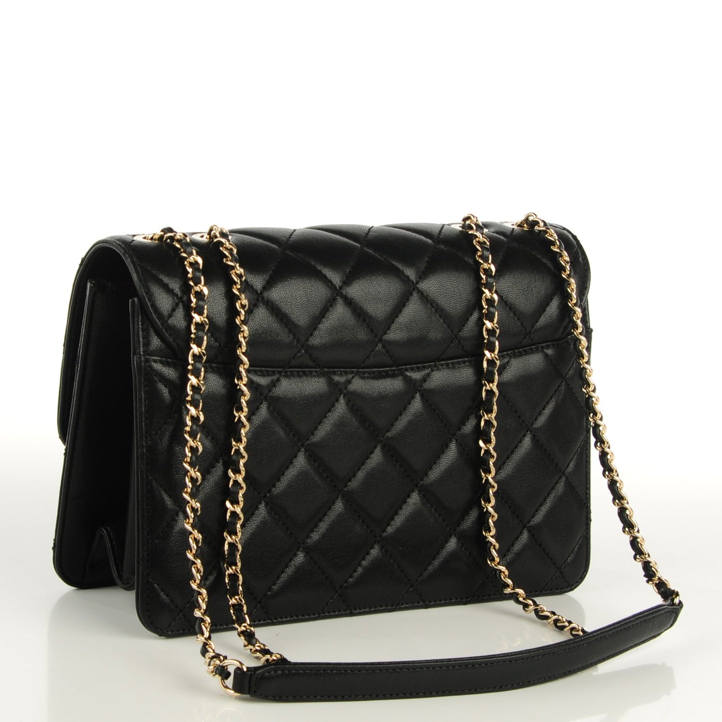 Shiny Sheepskin Quilted Beauty Lock Flap Black