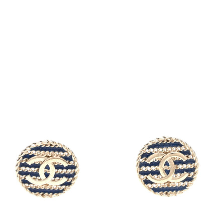 Chanel Metal Chain CC Round Earrings Gold Blue 1 of 4