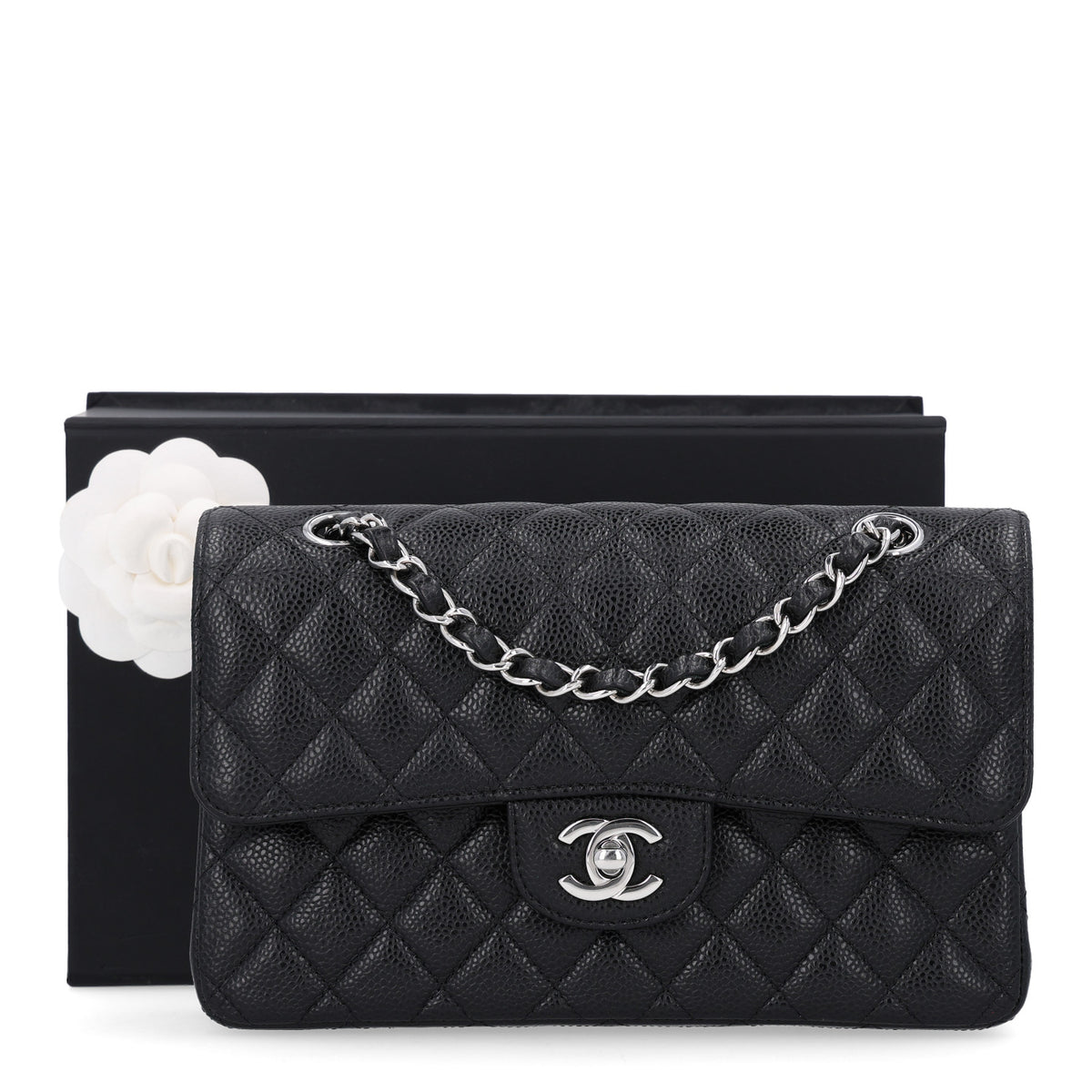 Caviar Quilted Small Double Flap Black