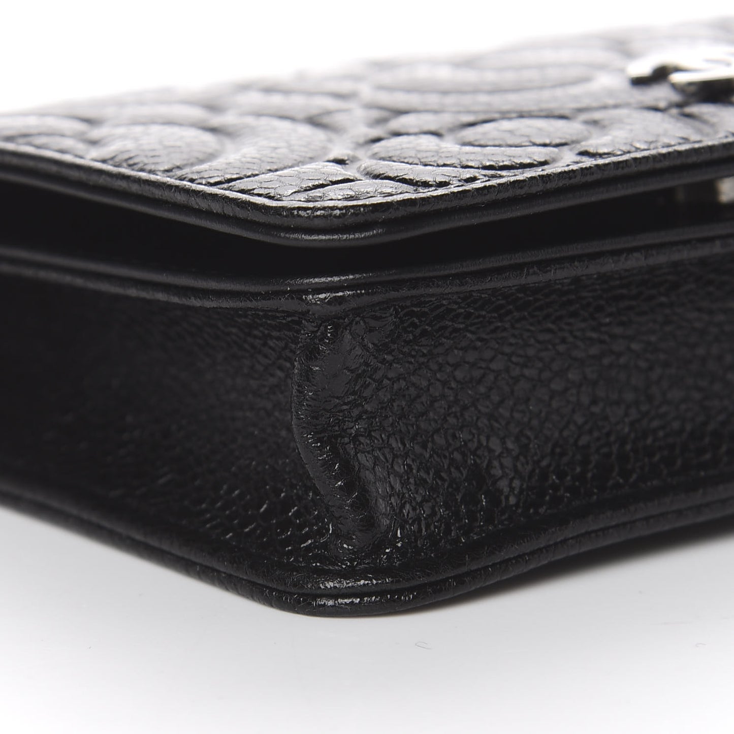 Caviar Camellia Embossed Chain Belt Bag Black