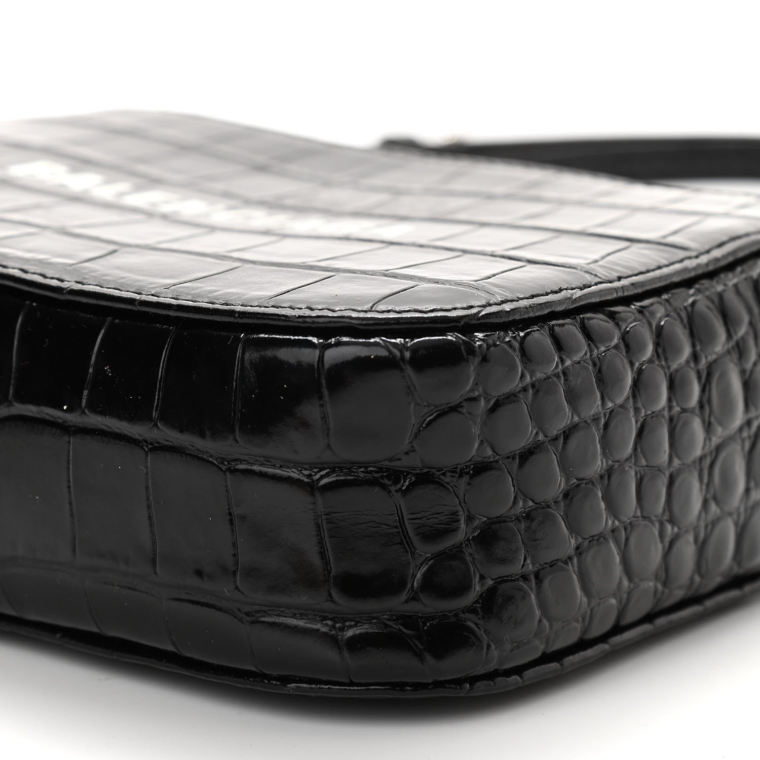 Balenciaga Shiny Calfskin Logo Crocodile Embossed XS Everyday Camera Bag Black 9 of 10
