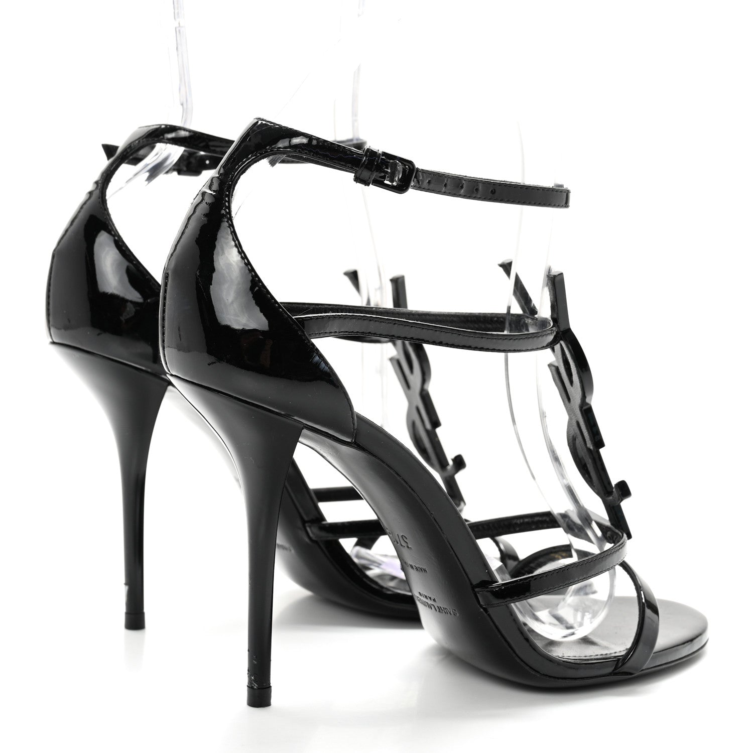 Saint Laurent Patent Cassandra Ankle Strap Sandals 37.5 Black 4 of 10