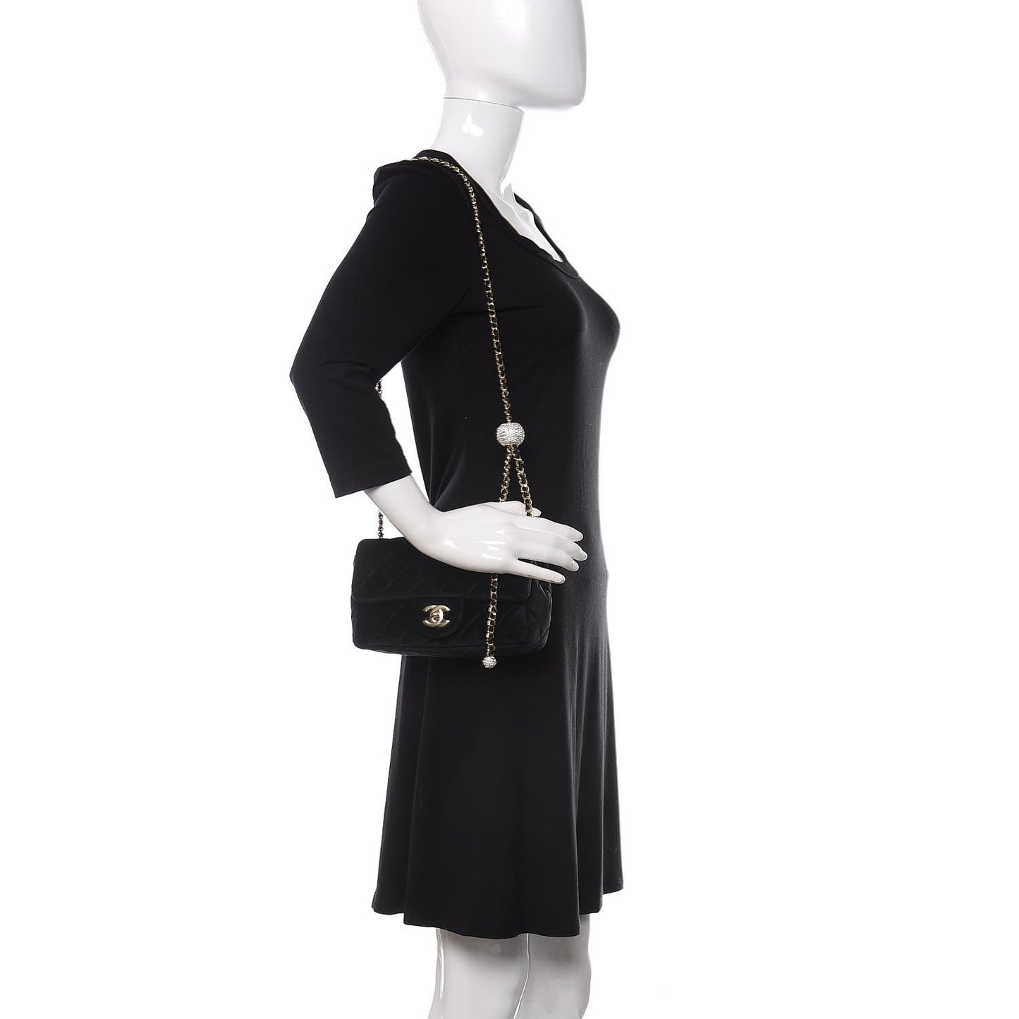 Velvet Quilted Mini Rectangular Pearl Crush Flap Black