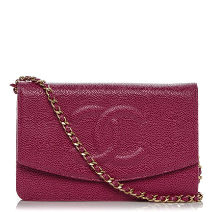 Chanel Caviar Timeless CC Wallet On Chain WOC Dark Fuchsia 1 of 9