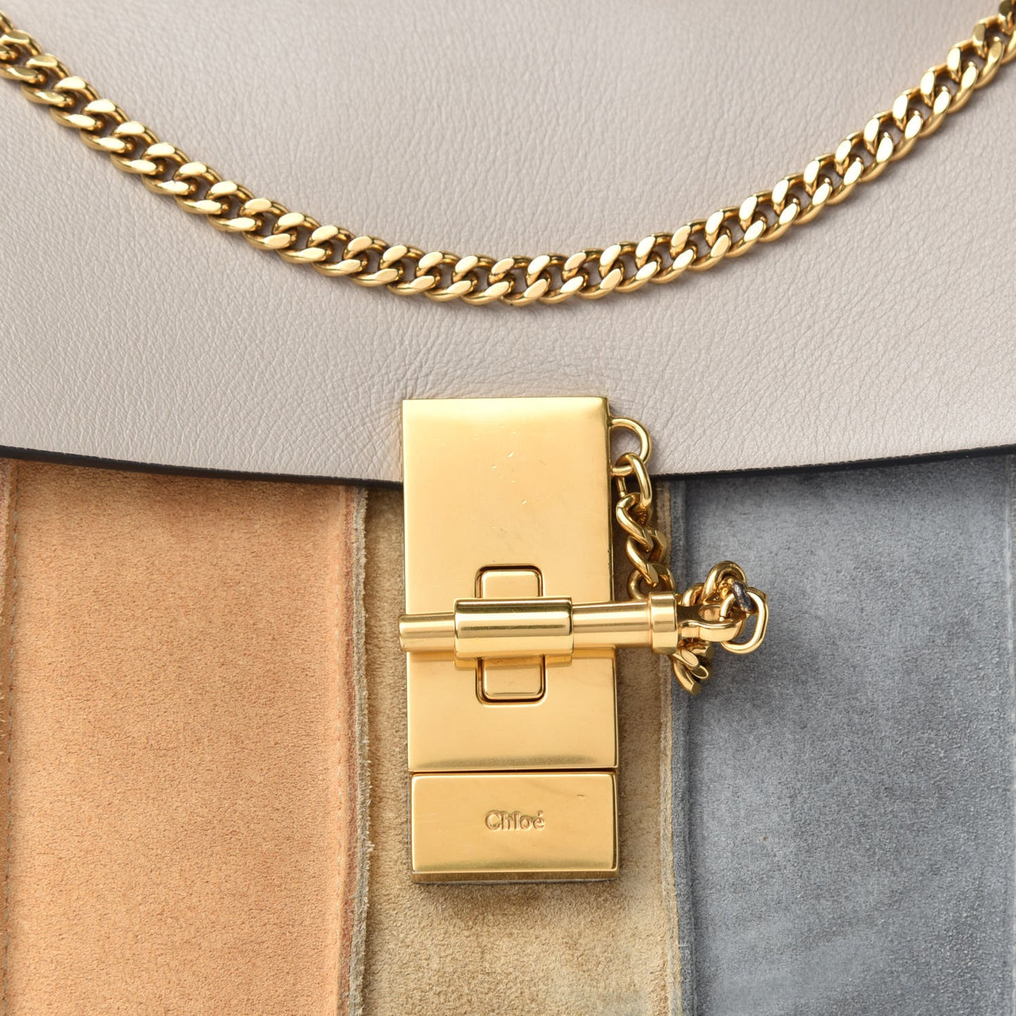 Suede Calfskin Striped Patchwork Drew Shoulder Bag Grey Multicolor