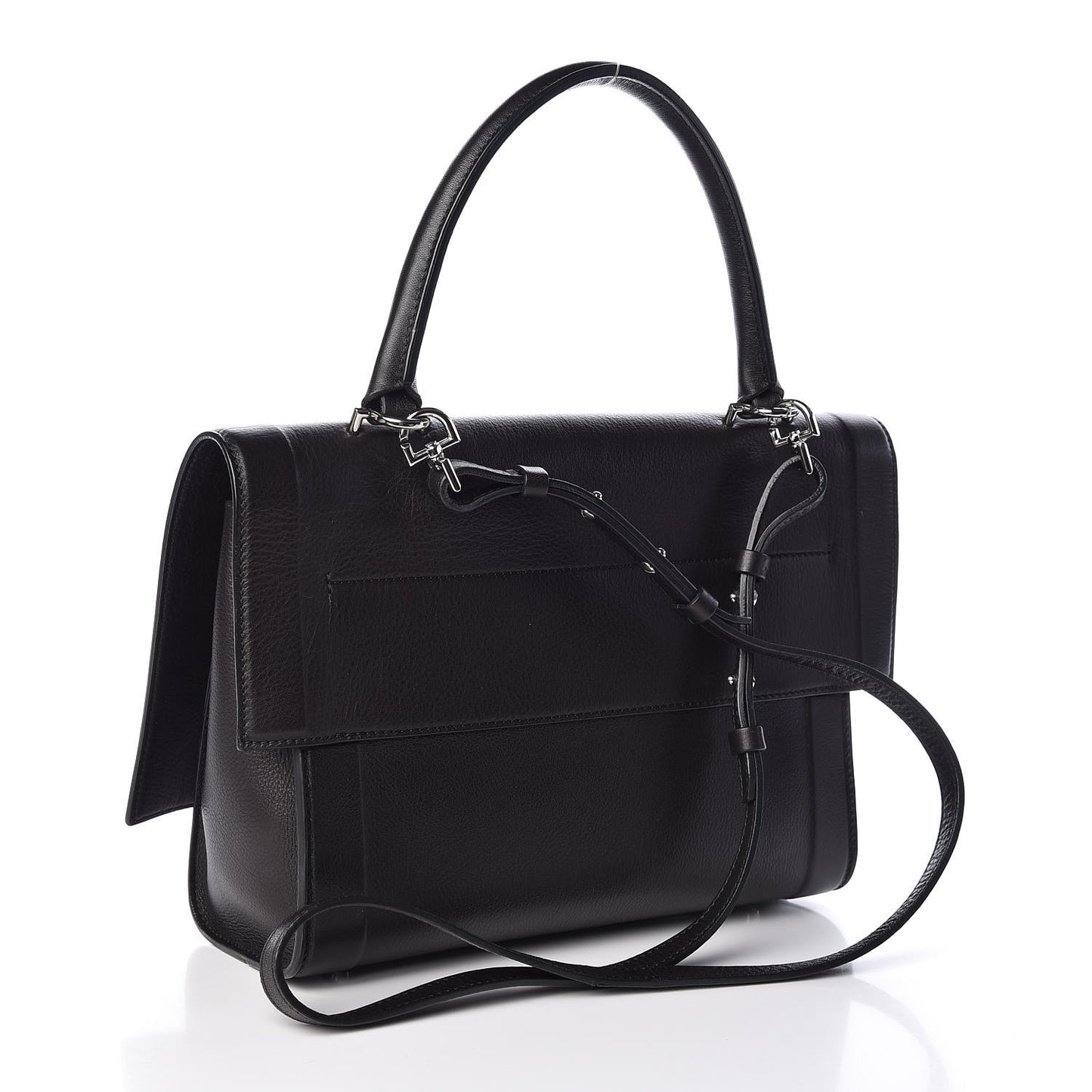 Grained Calfskin Medium Shark Lock Satchel Black