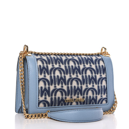 Miu Miu Jacquard Madras Confidential Logo Shoulder Bag Blue 4 of 12