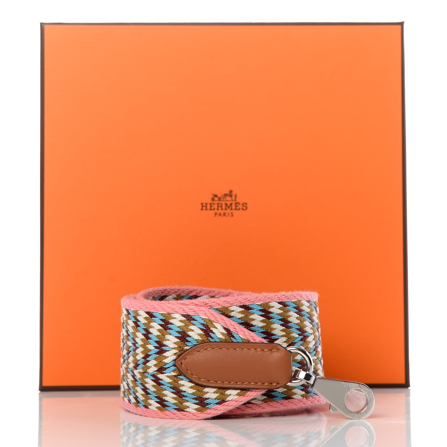 Hermes Toile Swift 50mm Sangle ZigZag Shoulder Strap Rose d'Ete White Gold 4 of 4